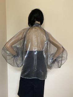 "This is a very stylish Womens Organza blouse. It is comfortable and cozy. Made for a free flowing fit. Slightly transparent. Great for all year around and for any special occasion or casual day can be dressed up or dressed down. SIZE CHART SIZE S - US 6, UK 8, EU 36 bust: bust around 34.5\"/90cm Waist: waist around 27.5\"/70cm Hips: hips around 34.5\"/90cm SIZE M - US 8, UK 10, EU 38 bust: bust around 37.5\"/95cm Waist: waist around 29.5\"/75cm Hips: hips around 37.5\"/95cm SIZE L - US 10, UK 1 Sheer Puff Sleeve Blouse For Fall, Fall Sheer Puff Sleeve Blouse, Sheer Puff Sleeve Blouse For Night Out, Puff Sleeve Blouse With Sheer Sleeves For Night Out, Chic Balloon Sleeve Blouse For Party, Trendy Party Blouse With Blouson Sleeves, Trendy Blouse With Blouson Sleeves For Party, Sheer Puff Sleeve Chic Blouse, Summer Long Sleeve Organza Top