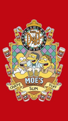 the simpsons family drinking beer together in front of a sign that says moe's rum