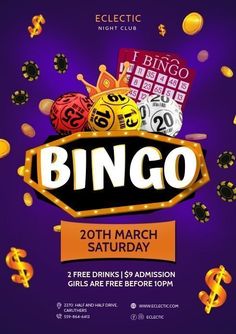 a flyer for a casino event with lots of gold coins and dices on it