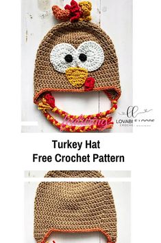 a crocheted turkey hat is shown with the words free crochet pattern