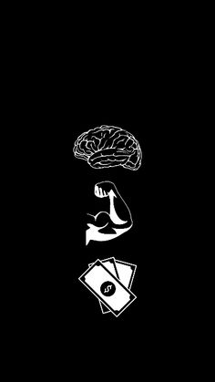 a black and white drawing of two brain sections, one with money in it's hands