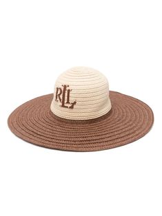 beige/brown paper raffia interwoven design oval crown appliqué logo contrasting panel detail wide brim pull-on style Paper Sun, Ralph Lauren Hats, Wool Fedora Hat, Straw Fedora Hat, Raffia Hat, Wool Fedora, Ralph Lauren Logo, Embroidered Wool, Sun Hats For Women