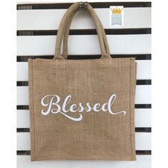 "Blessed theme tote bag ----TOTE details---- -Tote measures: 12\" x 12\" x 7.75\" -Saying: Blessed -Font colors: see image above ---Stay Connected--- Facebook: www.facebook.com/queensbanners Instagram: queensbanners Thank you & Talk Soon!" Blessed Font, Bible Tote Bag, Tailgate Decorations, Pallet Backdrop, Burlap Bunting, Craft Show Booth, Bible Bag, Burlap Tote, San Dimas