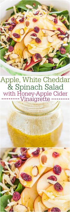 apple white cheddar and spinach salad with honey - apple cider vinaigrette dressing