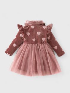 Dress your little one in sweet elegance with our Baby Girls' Spring Autumn Long Sleeve Heart Printed Double-Layer Tulle Dress. This charming dress features a heart print, double-layer tulle, ruffle sleeves and shoulders, and delightful bowknot detailing. With a buttoned back for easy dressing, it's perfect for special occasions or everyday wear, keeping your baby girl looking adorable and feeling comfortable all day long. Velvet Hearts, Layered Tulle Dress, Velvet Heart, 6 Month Baby, Easy Dressing, Baby Costumes, Ruffle Sleeves, Baby Month By Month, Tulle Dress