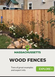 a wooden fence is shown with the words wood fences and expert infos on it