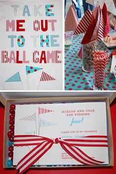 red, white and blue themed birthday party with candy bar wrapper boxes on the table