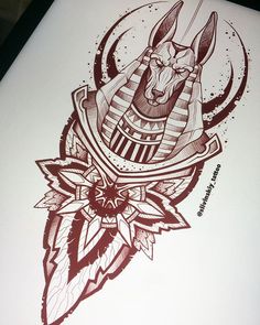 an egyptian tattoo design on a sheet of paper with pen and ink drawing technique in progress