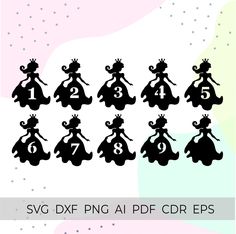 the svg dxf princess dress is shown in black and white