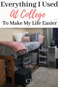 college dorm room with text overlay how to make your college dorm room smell amazing