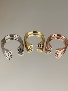 DOUBLE LETTER RING Material: High Quality Solid 925 Sterling Silver Finish: Sterling Silver / Gold / Rose Gold ♡ The most unique jewelry you can find, perfect gift for you and your loved one. ♡ All of our jewelry is handcrafted with enthusiasm and great care in our workshop. ► HOW TO ORDER * Please use the 'PERSONALIZATION BOX' to let us know the required information. * Written in uppercase letters only. ► HOW TO CARE FOR YOUR JEWELRY * Maintain your jewelry's high shine by avoiding contact with Luxury Silver Initial Open Ring, Luxury Silver Open Initial Ring, Luxury Silver Open Ring With Initial, Rose Gold Sterling Silver Initial Open Ring, Rose Gold Sterling Silver Engraved Open Ring, White Gold Initial Open Ring, White Gold Open Initial Ring, Adjustable Engraved Initial Open Ring, Initials Open Ring For Promise