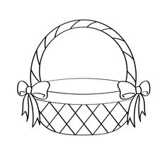 a basket with bows and ribbon on the top is shown in black and white ink