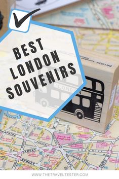 the best london souvenirs on a map with text overlay that says best london souvenirs