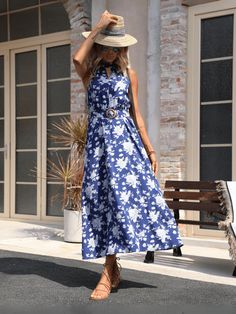 Spice up your wardrobe with the Jazelle Floral Maxi Halter Dress. This flowy and feminine dress features a beautiful floral print and a halter neck, perfect for any occasion. Embrace your playful side with this versatile and stylish dress! Size Guide: Model is 5’8” tall, and has a 33.8” bust, 24.8”waist, & 37.6” hips. She is wearing a S / US 4 / AU 8. This maxi dress is true to size. Material: 100% Polyester Feature: Halter Neckline. Sleeveless. Maxi Length. Waist Belt. Floral Print. Back button closure. Relaxed fit. Care Instructions: Machine wash / Cold hand wash Maxi Halter Dress, Crossover Dress, Backless Long Dress, Stitching Dresses, Royal Blue Dresses, Weave Style, Floral Print Maxi Dress, Floral Print Maxi, Suspender Dress