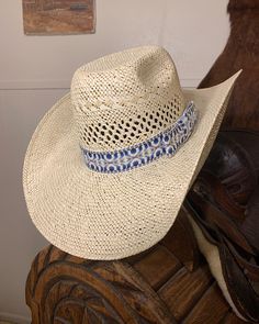 Handmade ribbon hat band. Can be made to fit any size hat (cowkids too). For felt or straw hats. *Hat in listing not included* Adjustable Straw Hat With Curved Brim For Country Events, White Straw Hat Bands For Ranch, Handmade Country Style Hat Bands For Kentucky Derby, White Straw Hat Bands For Country Events, Country Style White Straw Hat Bands, Straw Hat With Short Brim For Country Events, Straw Hat For Country Events With Short Brim, Adjustable Western Hat Band In Natural Color, Handmade Straw Hat For Kentucky Derby And Rodeo