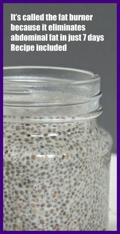 a jar filled with chia seeds on top of a table