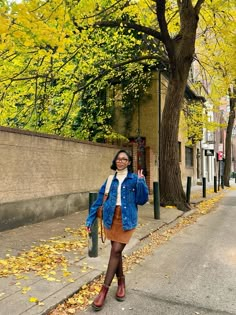 Fall fashion! #fitcheck #fallfashion #drmartensstyle #drmartens #denimjacket #fall #autum #styleinspo #blackgirl #blackgirlfashion #bobhaircut #bob #skirtsforfall #fallskirts #curdoryskirt Winter Skirt Boots Outfit, Dr Marten Work Outfit Women, Autumn Fashion Black Women, Fall Crocs Outfit, Chill Church Outfit Black Women, Smart Casual Modest Outfit, Long Cardigan With Skirt, Black Woman Fall Aesthetic, Fall Outfits 2024 Work