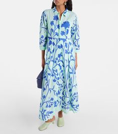 Printed cotton maxi dress in blue - Juliet Dunn | Mytheresa Blue Cotton Maxi Dress For Daywear, Cotton Midi Dress With Button Closure For Beach, Summer Cotton Button-up Maxi Dress, Summer Button-up Cotton Maxi Dress, Cotton Midi Dress With Button Closure For Vacation, Cotton Maxi Dress For Daywear, Cotton Maxi Dress With Button Closure For Beach, Cotton Button-up Maxi Dress For Daywear, Cotton Maxi Dress With Buttons