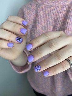 Black Silver Nail Art, Short Nails Purple, Trendy Nails Purple