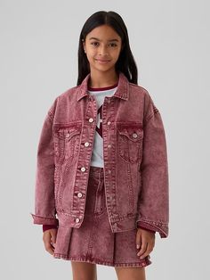 Gap × American Girl Kids Icon Denim Jacket | Gap Gap Relaxed Fit Outerwear For Spring, Gap Spring Outerwear Relaxed Fit, Spring Outerwear By Gap With Relaxed Fit, Gap Relaxed Fit Spring Outerwear, Gap Relaxed Fit Denim Jacket For Spring, Gap Fall Outerwear With Patch Pockets, Gap Relaxed Fit Long Sleeve Denim Jacket, Gap Outerwear With Patch Pockets For Fall, Gap Spring Denim Jacket