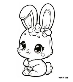 a cute little bunny with big eyes and a bow on her head, sitting down