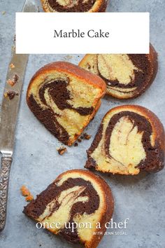 marble cake is cut in half and ready to be eaten