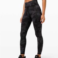 Brand New With Tags Lululemon Invigorate High-Rise Legging 25” In Black Camo. Size 2. Features A Side Pocket. Perfect Condition, Just A Bit Wrinkled From Sitting In My Closet. Lululemon Black Camo Leggings, Lulu Camo Leggings, What To Wear With Camo Leggings, Lululemon Camo Leggings Outfit, Black Camo Pants, Camo Leggings Outfit, Camo Lululemon Leggings, Black Camo Leggings, Cheetah Leggings