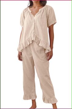 fashion Getting Ready Wedding Pajamas, Gingham Two Piece Outfit, Cottage Core Pajamas, Plus Size Pajamas For Women, Amazon Pajama Sets, Grace And Frankie Wardrobe, Sew Pajamas, Cute Pajamas For Women, Italy Clothes