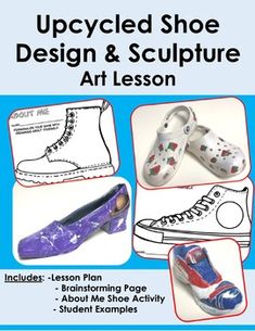 the book is titled upcycled shoe design and sculpture art lesson