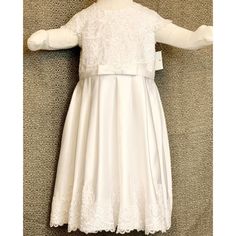 Davids Bridal White Embellished & Bow Flower Toddler Girl Dress Size 2t (Nwt). White Short Sleeve Dress For Holidays, White Short Sleeve Holiday Dress, Fitted Dress For Baptism And Holiday, Fitted Dress For Baptism Holiday, Fitted Floral Applique Dress For Confirmation, Fitted Floral Appliqué Dress For First Communion, Fitted Dresses With Floral Applique For First Communion, Fitted Floral Applique Dress For First Communion, Fitted Embellished Dress For Baptism