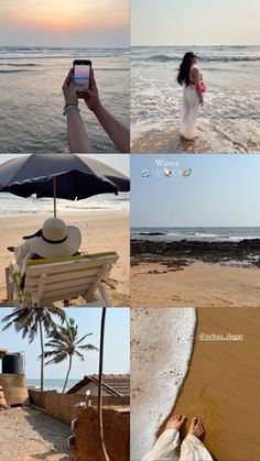 a person taking pictures on their cell phone at the beach