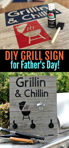 the grill sign for father's day has been painted