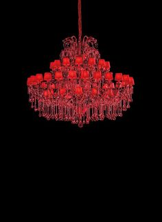 a red chandelier hanging from the ceiling