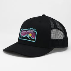 I took our super retro Neon Sunset design and threw it on the best 6 Panel Trucker hat around - made by Brist Mfg out of Bellingham, Wa. Designed to feel familiar but in curated colors to match the seasons and the best trends in hat fashion. Every purchase helps support Washington's National Parks via Washington's National Parks Fund Designed and printed in the PNW Fabric: Crown - 100% Cotton / Mesh - 100% Polyester Shape/ Profile: Structured Mid Profile Closure: Snapback Bill Shape: Curved Bill Retro Black Six-panel Baseball Cap, Retro Spring Baseball Cap For Outdoor, Retro Spring Outdoor Baseball Cap, Retro Snapback Hat With Curved Bill For Spring, Vintage Black Baseball Cap For Spring, Retro Snapback Hat For Spring Outdoor Activities, Retro Snapback Hat For Outdoor Use In Spring, Retro Snapback Hat For Spring Outdoor, Retro Snapback Hat For Outdoor Spring Events