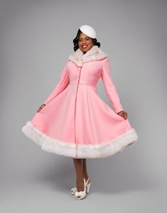 Princess Coat - Charm Patterns Coat Ideas, Princess Coat, Sweater Patterns, Cozy Coats, Tailored Coat, Full Skirts, Pink Coat, Coat Patterns, Contrast Collar