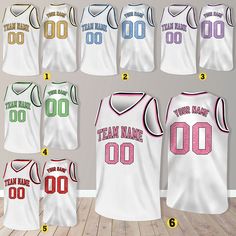 basketball jersey with team name and number on the front, customize in any color