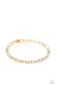 Set in simple square and circular gold fittings, a sparkly strand of icy white rhinestones delicately curls around the wrist, resulting in a spellbinding cuff-like bracelet.

 Sold as one individual bracelet. Coil Bracelet, Jewelry Watch, Brown Bracelet, Paparazzi Accessories, White Necklace, White Rhinestone, Gold Rhinestone, Paparazzi Jewelry, Colourful Necklace