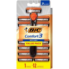 BIC Comfort 3 Refillable Three-Blade Disposable Razors for Men, Sensitive Skin Razor for a Comfortable Shave, 1 Handle and 12 Cartridges With 3 Blades, 13 Piece Razor Kit Bic Razors, Best Shave, Disposable Razor, Clean Shave, Mens Razors, Smooth Shave, Close Shave, Shaving Razor, Mens Shaving