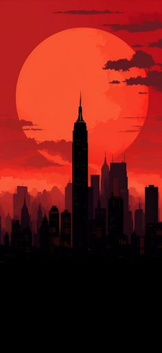 Aesthetic wallpaper iPhone and Android optimized, showcasing a red New York City skyline with black buildings, designed in an ultra minimalist style. Red Sky Aesthetic, Mkbhd Wallpapers, New York City Wallpaper, Sky Aesthetic Wallpaper, City Skyline Wallpaper, Messi Pictures, Red Ghost, Aesthetic Illustration, Iconic New York