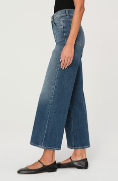 Made from low-stretch denim with vintage-inspired character, these medium-wash jeans are fitted through the waist and wide through the ankle-length legs. 27" inseam; 21 1/2" leg opening; 11 1/2" front rise Zip fly with button closure Five-pocket style 99% cotton, 1% Lycra® spandex Machine wash, dry flat Imported Denim Blue Washed Cropped Flare Jeans, Washed Denim Blue Cropped Flare Jeans, Dark Wash Cropped Leg Flare Jeans, Relaxed Fit Washed Blue Cropped Flare Jeans, Washed Blue Cropped Flare Jeans With Five Pockets, Dark Wash Cropped Flare Jeans, Faded Washed Cropped Flare Jeans, Fall Cropped Jeans In Washed Blue, High-rise Cropped Jeans With Five Pockets In Medium Wash