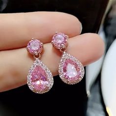 Pink Colorful Waterdrop Earrings Zicon Double Pear Crystal With Silver Spike Hoop Earrings, Tropical Earrings, Pineapple Earrings, Pink Pearls, Kids Accessories Jewelry, Friend Bracelets, Hand Painted Jewelry, Halo Earrings Studs, Luxury Diamonds