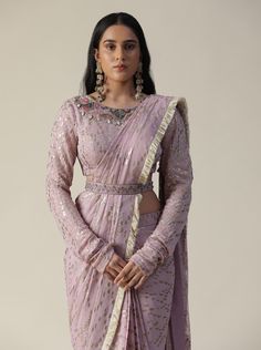 Featuring our lilac pre-draped georgette saree. Comes with chudidar sleeve blouse with cut-dana work at neck(boat neck). Color : LILAC Fabric : GEORGETTE Lining Material: Crepe Fit : RELAXED 25 days Delivery No of pieces: 2 Luxury Cutdana Georgette Pre-draped Saree, Lilac Fabric, Georgette Material, Georgette Saree, Georgette Sarees, Garment Bags, Anarkali, Boat Neck, Hand Embroidery