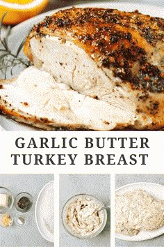 garlic butter turkey breast recipe on a white plate