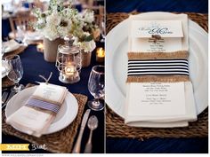 the table is set with place settings and napkins