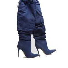 High Heels Peep Toe Shoes Rivet Over The Knee Boots Jean Knee High Boots, Women's Mid Calf Boots, Heel Knee High Boots, Denim Heels, Buy Jeans, Boot Shoes, Denim Boots, Pointed Toe Boots, Peep Toe Shoes