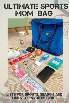 Sports mom bag essentials Soccer Coach Bag Essentials, Travel Softball Tips, Softball Mom Essentials, Travel Volleyball Packing List, Sports Bag Essentials Basketball, Sports Tournament Packing List, Track Meet Packing List, Basketball Mom Bag Essentials, Volleyball Mom Bag Essentials