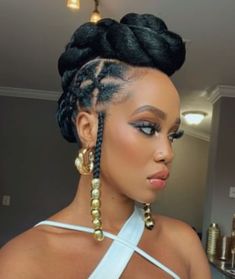 Hairstyles For African Women, Blue And Black Braids, Gemini Hair, Natural Updo, Classy Looks, Black Hair Updo Hairstyles, Stylish Naija, Natural Hair Stylists, Beautiful Black Hair