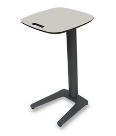 a white table with black legs and a square top on an isolated stand up desk