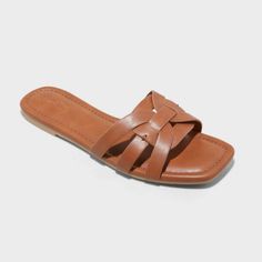 Brand New In The Box, Never Worn. Universal Thread Edna Slide Sandals. With Memory Foam Insole. Color: Cognac Brown Size: 10 Popular Sandals, Beach Socks, Spring Capsule Wardrobe, Tan Sandals, Footbed Sandals, Rubber Shoes, Jelly Sandals, Toe Designs, Universal Thread