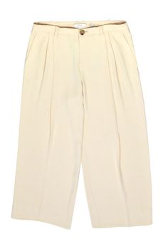 Rock the office (and happy hour) in these cream wide-leg dress pants from Vince, perfect for a modern minimalist. Style with a classic button-front blouse and loafers for a chic yet professional look. Perfect for those who like to mix business with pleasure! Size 10 55% Recycled Polyester, 45% Polyester Covered zipper with top button closure Pleated detail Two side slip pockets Two back button pockets Belt loop waist Waist 35" Hips 40" Length 36.5" Inseam 25.5" Pleated Dress Pants, Modern Minimalist Style, Wide Leg Dress Pants, Buy Shoes Online, Contemporary Outfits, Professional Look, Luxury Shop, Minimalist Style, Sweater Weather